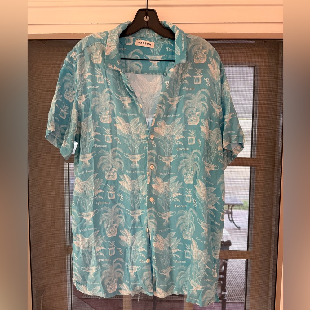 PacSun Teal Leaf Print Men's Shirt